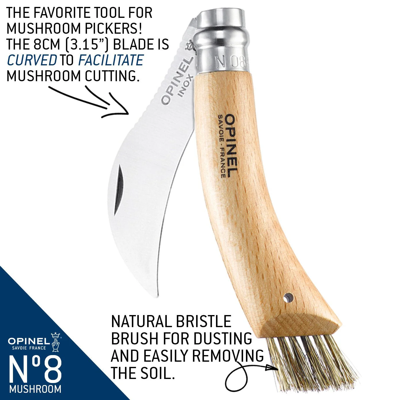 Opinel No.08 Stainless Steel Mushroom Knife - Image 2